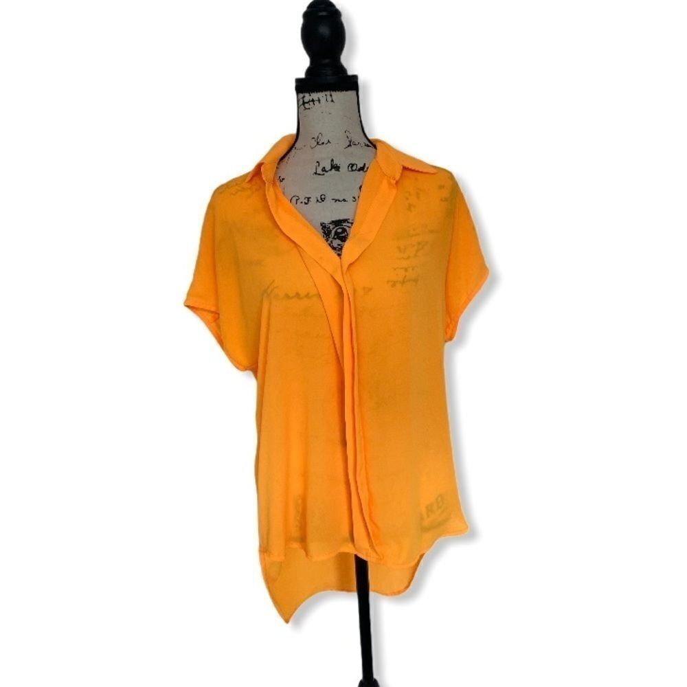 Bellatrix Women’s Size M Neon Orange High Low Button Front Blouse Lightweight Sh